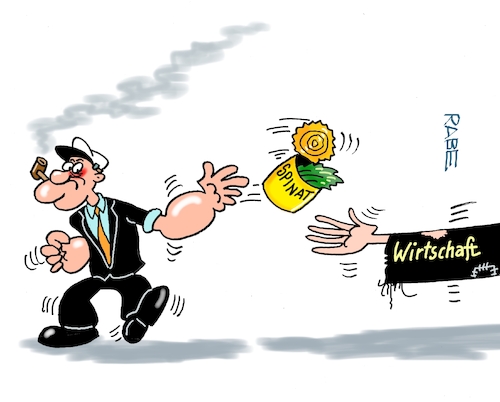 Cartoon: Popeye hilft (medium) by RABE tagged merz,kanzler,koalition,union,spd,klingbeil,cartoon,karikatur,pressezeichnung,farbcartoon,tagescartoon,bürokratie,verwaltung,beamte,modernisierung,monster,drachen,schwert,holzschwert,nägel,säge,wirtschaftswachstum,stagnation,inflationwachstumsrate,deutschland,spinat,popeye,comicfigur,comic,stärke,muskeln,muskelaufbau,kraft,steigerung,spinatkonserve,merz,kanzler,koalition,union,spd,klingbeil,cartoon,karikatur,pressezeichnung,farbcartoon,tagescartoon,bürokratie,verwaltung,beamte,modernisierung,monster,drachen,schwert,holzschwert,nägel,säge,wirtschaftswachstum,stagnation,inflationwachstumsrate,deutschland,spinat,popeye,comicfigur,comic,stärke,muskeln,muskelaufbau,kraft,steigerung,spinatkonserve