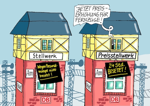 Cartoon: Preisstelle (medium) by RABE tagged db,bahn,gewerkschaft,gdl,gewerkschaftsboss,weselsky,rabe,ralf,böhme,cartoon,karikatur,pressezeichnung,farbcartoon,tagescartoon,streik,rente,rentner,verabschiedung,preiserhöhung,preisanpassung,stellwerk,personalmangel,preisstellwerk,db,bahn,gewerkschaft,gdl,gewerkschaftsboss,weselsky,rabe,ralf,böhme,cartoon,karikatur,pressezeichnung,farbcartoon,tagescartoon,streik,rente,rentner,verabschiedung,preiserhöhung,preisanpassung,stellwerk,personalmangel,preisstellwerk