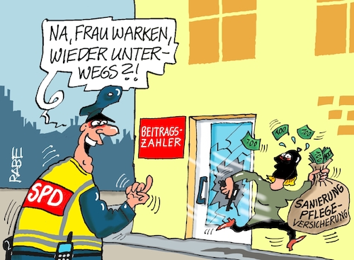 Cartoon: Raubritter (medium) by RABE tagged merz,kanzler,koalition,union,spd,klingbeil,cartoon,karikatur,pressezeichnung,farbcartoon,tagescartoon,db,bahn,frühling,frühjahr,frühjahrsputz,ice,zug,blumenkasten,blumenkästen,esc,songcontest,warken,reform,pflege,pflegereform,pflegeversicherung,beitragszahler,raubritter,überfall,raubzug,sanierungskonzept,polizist,merz,kanzler,koalition,union,spd,klingbeil,cartoon,karikatur,pressezeichnung,farbcartoon,tagescartoon,db,bahn,frühling,frühjahr,frühjahrsputz,ice,zug,blumenkasten,blumenkästen,esc,songcontest,warken,reform,pflege,pflegereform,pflegeversicherung,beitragszahler,raubritter,überfall,raubzug,sanierungskonzept,polizist