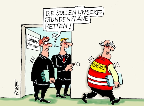 Cartoon: Renter an die Macht (medium) by RABE tagged lehrer,schüler,zeugnis,ferien,rabe,ralf,böhme,cartoon,karikatur,pressezeichnung,farbcartoon,tagescartoon,banksy,künstler,reisswolf,zeugnistag,lehrermangel,seiteneinsteiger,bergmann,steiger,glück,bildung,rente,rentner,stundenplan,aushilfe,lehrer,schüler,zeugnis,ferien,rabe,ralf,böhme,cartoon,karikatur,pressezeichnung,farbcartoon,tagescartoon,banksy,künstler,reisswolf,zeugnistag,lehrermangel,seiteneinsteiger,bergmann,steiger,glück,bildung,rente,rentner,stundenplan,aushilfe