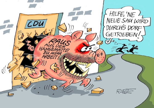 Cartoon: SAUMÄSSIG (medium) by RABE tagged merz,kanzler,koalition,union,spd,klingbeil,cartoon,karikatur,pressezeichnung,farbcartoon,tagescartoon,bürokratie,verwaltung,beamte,modernisierung,monster,drachen,schwert,holzschwert,nägel,säge,cdu,sau,schwein,dorf,hängematte,sozialstaat,sozialleistungen,kürzung,abschaffung,mehrarbeit,aufschwung,wirtschaftswachstum,stagnation,merz,kanzler,koalition,union,spd,klingbeil,cartoon,karikatur,pressezeichnung,farbcartoon,tagescartoon,bürokratie,verwaltung,beamte,modernisierung,monster,drachen,schwert,holzschwert,nägel,säge,cdu,sau,schwein,dorf,hängematte,sozialstaat,sozialleistungen,kürzung,abschaffung,mehrarbeit,aufschwung,wirtschaftswachstum,stagnation