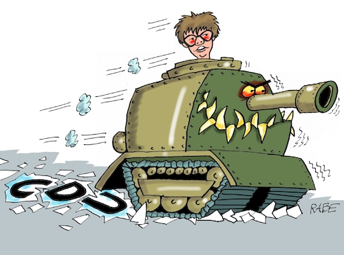 Cartoon: Schützenpanzer (medium) by RABE tagged landtagswahlen,wahlergebnisse,sachsen,brandenburg,groko,spd,cdu,rabe,ralf,böhme,cartoon,karikatur,pressezeichnung,farbcartoon,tagescartoon,arzt,doktor,csu,afd,verluste,rechte,populismus,thüringen,erfurt,ramelow,mohring,kemmerich,fdp,lindner,rücktritt,parteivorsitz,vertrauensfrage,panzer,akk,kramp,karenbauer,scherben,landtagswahlen,wahlergebnisse,sachsen,brandenburg,groko,spd,cdu,rabe,ralf,böhme,cartoon,karikatur,pressezeichnung,farbcartoon,tagescartoon,arzt,doktor,csu,afd,verluste,rechte,populismus,thüringen,erfurt,ramelow,mohring,kemmerich,fdp,lindner,rücktritt,parteivorsitz,vertrauensfrage,panzer,akk,kramp,karenbauer,scherben