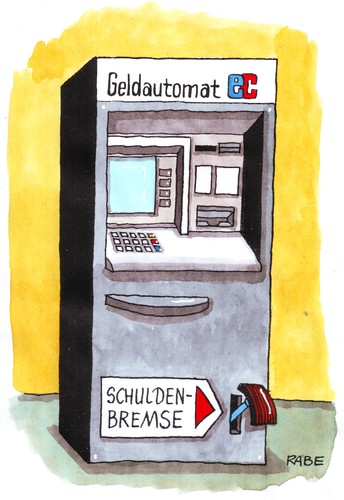 Cartoon: Schulden (medium) by RABE tagged schuldenbremse,schuldenbremse,geldautomat,ecautomat,euro,jedermann