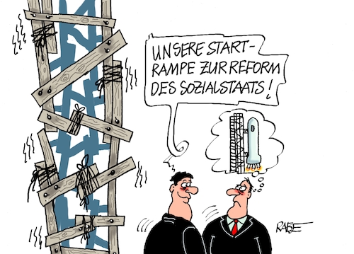 Cartoon: Startrampe (medium) by RABE tagged merz,kanzler,koalition,union,spd,klingbeil,cartoon,karikatur,pressezeichnung,farbcartoon,tagescartoon,bürokratie,verwaltung,beamte,modernisierung,monster,drachen,schwert,holzschwert,nägel,säge,start,startrampe,reform,sozialstaat,bärbel,bas,neustart,digitalisierung,umbau,rakete,raketenstart,merz,kanzler,koalition,union,spd,klingbeil,cartoon,karikatur,pressezeichnung,farbcartoon,tagescartoon,bürokratie,verwaltung,beamte,modernisierung,monster,drachen,schwert,holzschwert,nägel,säge,start,startrampe,reform,sozialstaat,bärbel,bas,neustart,digitalisierung,umbau,rakete,raketenstart
