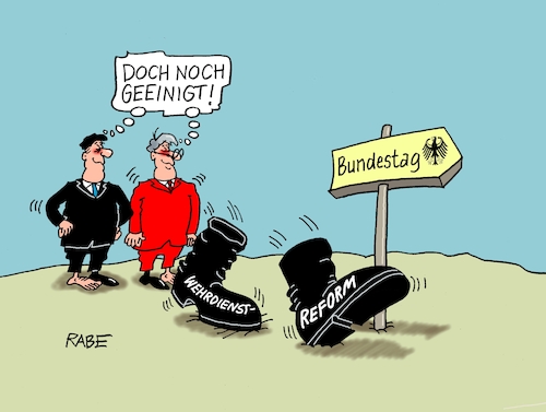 Cartoon: Stiefelknechte (medium) by RABE tagged merz,union,kanzler,fritze,koalition,spd,klingbeil,bundesregierung,rabe,ralf,böhme,cartoon,karikatur,pressezeichnung,farbcartoon,tagescartoon,trump,putin,krisen,tv,nachrichten,waschmaschine,wehrdienst,wehrdienstgesetz,reform,einigung,stiefel,knobelbecher,bundestag,rot,schwarz,merz,union,kanzler,fritze,koalition,spd,klingbeil,bundesregierung,rabe,ralf,böhme,cartoon,karikatur,pressezeichnung,farbcartoon,tagescartoon,trump,putin,krisen,tv,nachrichten,waschmaschine,wehrdienst,wehrdienstgesetz,reform,einigung,stiefel,knobelbecher,bundestag,rot,schwarz