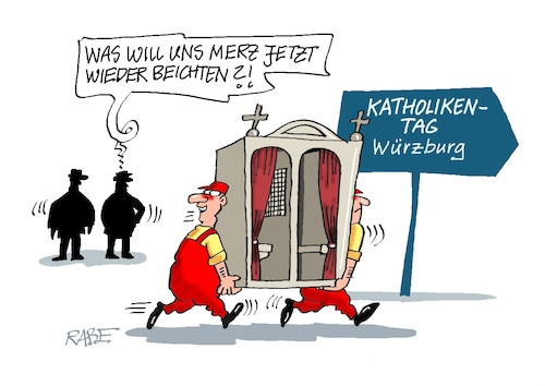 Cartoon: Sünder Merz (medium) by RABE tagged merz,kanzler,koalition,union,spd,klingbeil,cartoon,karikatur,pressezeichnung,farbcartoon,tagescartoon,db,bahn,frühling,frühjahr,frühjahrsputz,ice,zug,blumenkasten,blumenkästen,reue,sünde,sünder,beichte,beichtstuhl,katholikentag,würzburg,reform,buhrufe,lüge,wahllüge,glaube,kirche,jesus,papst,himmel,merz,kanzler,koalition,union,spd,klingbeil,cartoon,karikatur,pressezeichnung,farbcartoon,tagescartoon,db,bahn,frühling,frühjahr,frühjahrsputz,ice,zug,blumenkasten,blumenkästen,reue,sünde,sünder,beichte,beichtstuhl,katholikentag,würzburg,reform,buhrufe,lüge,wahllüge,glaube,kirche,jesus,papst,himmel