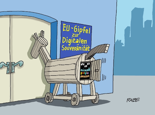 Cartoon: Trojaner (medium) by RABE tagged merz,union,kanzler,fritze,koalition,spd,klingbeil,bundesregierung,rabe,ralf,böhme,cartoon,karikatur,pressezeichnung,farbcartoon,tagescartoon,trump,putin,krisen,tv,nachrichten,waschmaschine,macron,eu,berlin,digitalgipfel,troja,trojaner,pferd,amazon,google,microsoft,digitales,ki,it,merz,union,kanzler,fritze,koalition,spd,klingbeil,bundesregierung,rabe,ralf,böhme,cartoon,karikatur,pressezeichnung,farbcartoon,tagescartoon,trump,putin,krisen,tv,nachrichten,waschmaschine,macron,eu,berlin,digitalgipfel,troja,trojaner,pferd,amazon,google,microsoft,digitales,ki,it
