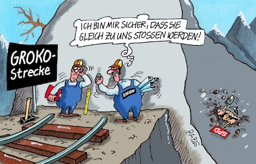 Cartoon: Tunnelbauer (medium) by RABE tagged ampel,ampelregierung,rot,grün,gelb,fdp,spd,grüne,rabe,ralf,böhme,cartoon,karikatur,pressezeichnung,farbcartoon,tagescartoon,inflation,einkommen,rente,rentenpaket,bruch,streit,neuwahlen,sondierung,sondierungsgespräche,union,merz,söder,esken,klingbeil,koalitionsgespräche,groko,tunnel,tunnelbauer,gleis,schiene,ampel,ampelregierung,rot,grün,gelb,fdp,spd,grüne,rabe,ralf,böhme,cartoon,karikatur,pressezeichnung,farbcartoon,tagescartoon,inflation,einkommen,rente,rentenpaket,bruch,streit,neuwahlen,sondierung,sondierungsgespräche,union,merz,söder,esken,klingbeil,koalitionsgespräche,groko,tunnel,tunnelbauer,gleis,schiene