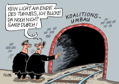 Cartoon: Tunnelblick (medium) by RABE tagged merz,kanzler,koalition,union,spd,klingbeil,cartoon,karikatur,pressezeichnung,farbcartoon,tagescartoon,db,bahn,frühling,frühjahr,frühjahrsputz,ice,zug,blumenkasten,blumenkästen,esc,songcontest,kabinett,kabinettsumbau,reform,postenvergabe,ministerposten,austausch,tunnel,tunnelblick,durchblick,licht,ende,merz,kanzler,koalition,union,spd,klingbeil,cartoon,karikatur,pressezeichnung,farbcartoon,tagescartoon,db,bahn,frühling,frühjahr,frühjahrsputz,ice,zug,blumenkasten,blumenkästen,esc,songcontest,kabinett,kabinettsumbau,reform,postenvergabe,ministerposten,austausch,tunnel,tunnelblick,durchblick,licht,ende