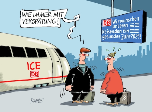 Cartoon: Verspätete Wünsche (medium) by RABE tagged merz,kanzler,koalition,union,spd,klingbeil,cartoon,karikatur,pressezeichnung,farbcartoon,tagescartoon,weihnachten,bescherung,silvester,neujahr,jahreswechsel,neujahrswünsche,db,bahn,reisende,bahnsteig,verspätung,merz,kanzler,koalition,union,spd,klingbeil,cartoon,karikatur,pressezeichnung,farbcartoon,tagescartoon,weihnachten,bescherung,silvester,neujahr,jahreswechsel,neujahrswünsche,db,bahn,reisende,bahnsteig,verspätung