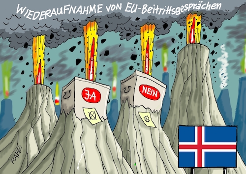 Cartoon: Vulkaninsel Island (medium) by RABE tagged merz,kanzler,koalition,union,spd,klingbeil,cartoon,karikatur,pressezeichnung,farbcartoon,tagescartoon,db,bahn,frühling,frühjahr,frühjahrsputz,ice,zug,blumenkasten,blumenkästen,esc,songcontest,island,insel,vulkane,vulkaninsel,abstimmung,eu,europa,beitritt,beitrittsgespräche,wahl,wahlurne,ja,nein,lava,feuer,merz,kanzler,koalition,union,spd,klingbeil,cartoon,karikatur,pressezeichnung,farbcartoon,tagescartoon,db,bahn,frühling,frühjahr,frühjahrsputz,ice,zug,blumenkasten,blumenkästen,esc,songcontest,island,insel,vulkane,vulkaninsel,abstimmung,eu,europa,beitritt,beitrittsgespräche,wahl,wahlurne,ja,nein,lava,feuer