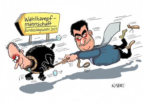 Cartoon: Wahlkampfmannschaft (medium) by RABE tagged groko,union,cdu,csu,spd,merkel,akk,berlin,bundesregierung,befragung,rabe,ralf,böhme,cartoon,karikatur,pressezeichnung,farbcartoon,tagescartoon,prügelei,halbzeit,halbzeitbilanz,friedrich,merz,söder,wahlkampf,wahlkampfmannschaft,guttenberg,wahlkampfkandidat,bundestagswahl,verjüngung,kabinett,hund,leine,groko,union,cdu,csu,spd,merkel,akk,berlin,bundesregierung,befragung,rabe,ralf,böhme,cartoon,karikatur,pressezeichnung,farbcartoon,tagescartoon,prügelei,halbzeit,halbzeitbilanz,friedrich,merz,söder,wahlkampf,wahlkampfmannschaft,guttenberg,wahlkampfkandidat,bundestagswahl,verjüngung,kabinett,hund,leine