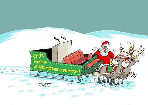 Cartoon: Wahlkampftour (medium) by RABE tagged ampel,ampelregierung,rot,grün,gelb,fdp,spd,grüne,rabe,ralf,böhme,cartoon,karikatur,pressezeichnung,farbcartoon,tagescartoon,inflation,einkommen,rente,rentenpaket,bruch,streit,neuwahlen,wahlkampf,vertrauensfrage,wahlwerbung,werbefläche,wahlkanpfveranstaltung,wahlkampftour,vermiertung,weihnachten,weihnachtsmann,schlitten,rentiere,rednerpult,mikro,ampel,ampelregierung,rot,grün,gelb,fdp,spd,grüne,rabe,ralf,böhme,cartoon,karikatur,pressezeichnung,farbcartoon,tagescartoon,inflation,einkommen,rente,rentenpaket,bruch,streit,neuwahlen,wahlkampf,vertrauensfrage,wahlwerbung,werbefläche,wahlkanpfveranstaltung,wahlkampftour,vermiertung,weihnachten,weihnachtsmann,schlitten,rentiere,rednerpult,mikro