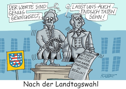 Cartoon: Weimaer Impressionen (medium) by RABE tagged landtagswahl,thüringen,septemper,cdu,afd,mario,voigt,bernd,höcke,tv,duell,fernsehduell,rabe,ralf,böhme,cartoon,karikatur,pressezeichnung,farbcartoon,tagescartoon,sachsen,wechselwähler,wahlergebnisse,ampel,ampelregierung,wagenknecht,weimar,klassiker,goethe,schiller,faust,landtagswahl,thüringen,septemper,cdu,afd,mario,voigt,bernd,höcke,tv,duell,fernsehduell,rabe,ralf,böhme,cartoon,karikatur,pressezeichnung,farbcartoon,tagescartoon,sachsen,wechselwähler,wahlergebnisse,ampel,ampelregierung,wagenknecht,weimar,klassiker,goethe,schiller,faust