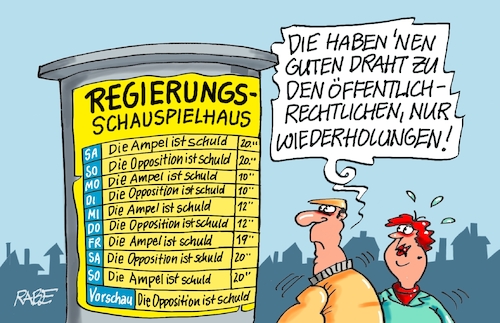 Cartoon: Wiederholung Wiederholung (medium) by RABE tagged ampel,ampelregierung,rot,grün,gelb,fdp,spd,grüne,rabe,ralf,böhme,cartoon,karikatur,pressezeichnung,farbcartoon,tagescartoon,pöbelei,pöbler,bestrafung,regelung,beschimpfung,bundestag,abgeordnete,haushalt,haishaltsdebatte,vorwürfe,schuld,litfaßsäule,wiederholung,ampel,ampelregierung,rot,grün,gelb,fdp,spd,grüne,rabe,ralf,böhme,cartoon,karikatur,pressezeichnung,farbcartoon,tagescartoon,pöbelei,pöbler,bestrafung,regelung,beschimpfung,bundestag,abgeordnete,haushalt,haishaltsdebatte,vorwürfe,schuld,litfaßsäule