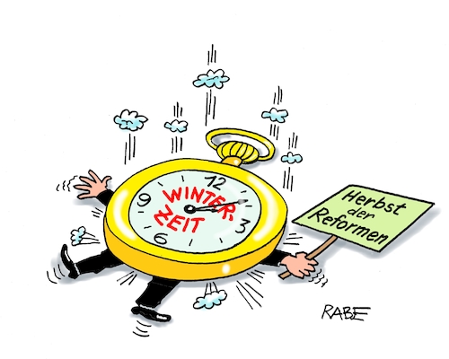 Cartoon: Zeitreform (medium) by RABE tagged merz,union,kanzler,fritze,koalition,spd,klingbeil,bundesregierung,rabe,ralf,böhme,cartoon,karikatur,pressezeichnung,farbcartoon,tagescartoon,trump,putin,krisen,tv,nachrichten,waschmaschine,herbst,reformen,winterzeit,zeitumstellung,taschuhr,uhr,merz,union,kanzler,fritze,koalition,spd,klingbeil,bundesregierung,rabe,ralf,böhme,cartoon,karikatur,pressezeichnung,farbcartoon,tagescartoon,trump,putin,krisen,tv,nachrichten,waschmaschine,herbst,reformen,winterzeit,zeitumstellung,taschuhr,uhr