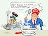 Cartoon: Dilemma im Iran (small) by RABE tagged trump,präsident,usa,donald,einmarsch,erstürmung,cartoon,karikatur,pressezeichnung,rabe,ralf,böhme,farbcartoon,tagescartoon,venezuela,südamerika,maduro,regimewechsel,weltordnung,kongress,völkerrecht,dilemma,iran,irankrieg,bündnispartner,suppe,löffel,kellner,ober,nato,suppenteller,israel,ölpreise,chaos