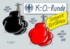 Cartoon: K O Runde (small) by RABE tagged merz,kanzler,koalition,union,spd,klingbeil,cartoon,karikatur,pressezeichnung,farbcartoon,tagescartoon,db,bahn,frühling,frühjahr,frühjahrsputz,ice,zug,blumenkasten,blumenkästen,esc,songcontest,ko,runde,sommer,reformen,einkommenssteuer,pflege,pflegereform,rente,rentenreform,nagel,boxhandschuh,hitze