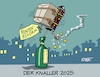 Cartoon: Knaller des Jahres (small) by RABE tagged merz,kanzler,koalition,union,spd,klingbeil,cartoon,karikatur,pressezeichnung,farbcartoon,tagescartoon,weihnachten,silvester,neujahr,silvesternacht,feuerwerk,böller,stabrakete,flasche,rente,rentenreform,rentenpaket,knaller