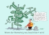 Cartoon: Rennsteig (small) by RABE tagged merz,kanzler,koalition,union,spd,klingbeil,cartoon,karikatur,pressezeichnung,farbcartoon,tagescartoon,bürokratie,verwaltung,beamte,modernisierung,monster,drachen,schwert,holzschwert,nägel,säge,mario,voigt,landesregierung,thüringen,rennsteig,wanderweg,schild,beschilderung,erneuerung,wanderung