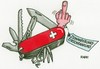 Cartoon: Schweizermesser (small) by RABE tagged schweiz,schweizermesser,eidgenossen,taschenmesser,klinge,stinkefinger,volksabstimmung,zuwanderungsstopp,massenzuwanderung,einwanderungsbeschränkung,zuwanderungseinschränkung,eu,europaparlament,ausländer,personenverkehr,grenze,borderline,rabe,ralf,böhme,ca