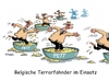 Cartoon: Terrorfahnder im Fettnapf (small) by RABE tagged brüssel,terror,anschläge,selbstmordattentäter,sprengstoffgürtel,is,islamisten,rabe,ralf,böhme,cartoon,karikatur,pressezeichnung,farbcartoon,tagescartoon,karikaturist,terrorfahnder,belgien,fett,fettnäpfe