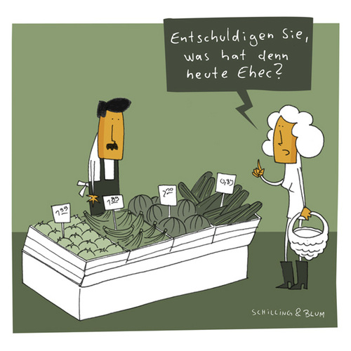 Cartoon: Tagesangebot (medium) by Schilling  Blum tagged gemüse,seuche,ehec,obst,händler,einkaufen