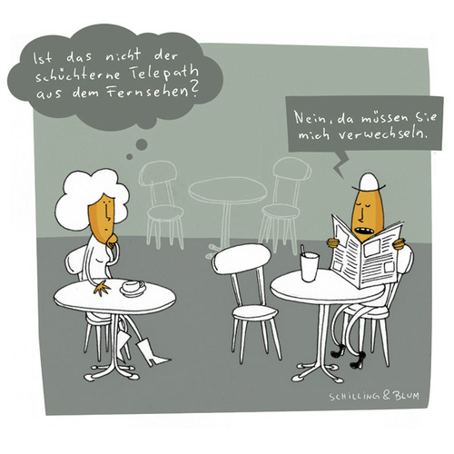 Cartoon: Wellenlänge (medium) by Schilling  Blum tagged cafe,medium,telepathie,rendezvouz,verwechslung