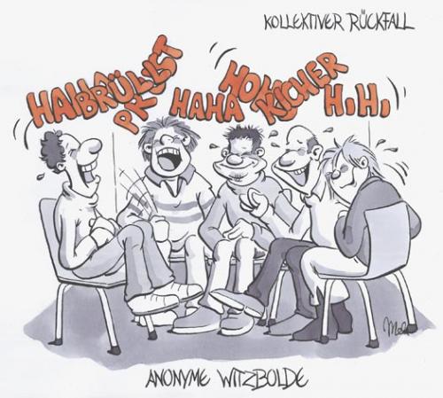 Cartoon: Anonyme Witzbolde (medium) by mele tagged selbsthilfegruppe,anonyme,,selbsthilfegruppe,anonym,witzbold,gruppe,hilfe,spaß,therapie,lachen,kichern,haha