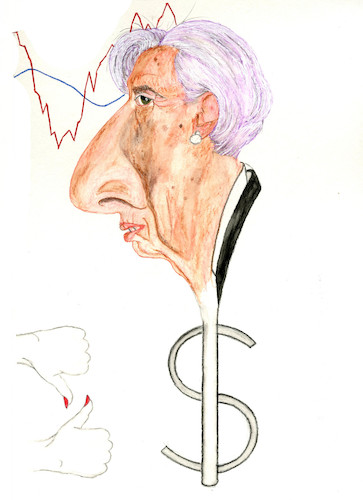 Cartoon: Der IWF hat ein feines Näschen (medium) by menschenskindergarten tagged lagarde,iwf,währungsfond,griechenland,italien