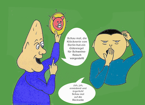 Cartoon: Klöckners Gütesiegel (medium) by menschenskindergarten tagged cdu,klöckner,landwirtschaftsministerium,gütesiegel