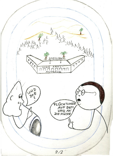 Cartoon: Ausschiffungszentrum (medium) by menschenskindergarten tagged migration