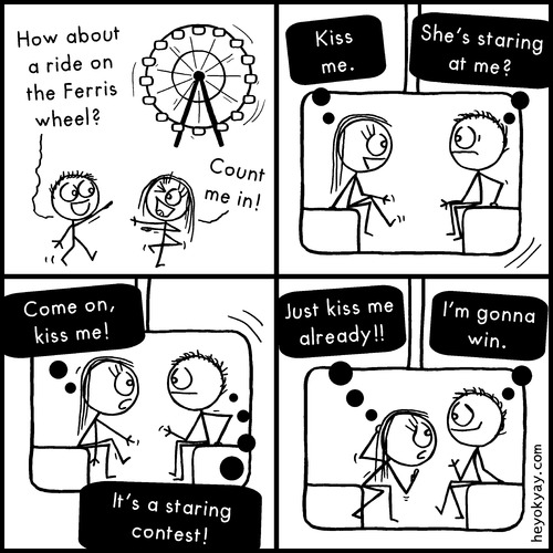Cartoon: Ferris wheel (medium) by heyokyay tagged ferriswheel,ferris,wheel,romance,kiss,boyfriend,kissing,competitive,humour,comic,funny,heyokyay