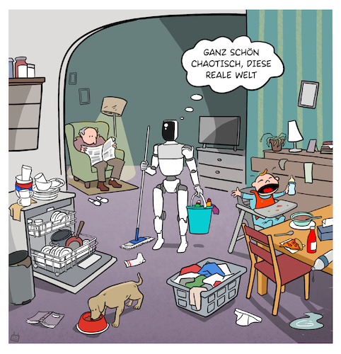 Cartoon: Physical AI (medium) by Cloud Science tagged physical,ai,humanoide,roboter,humanoider,embodied,maschinen,ki,künstliche,intelligenz,zukunft,wahrnehmung,chaos,aufräumen,physical,ai,humanoide,roboter,humanoider,embodied,maschinen,ki,künstliche,intelligenz,zukunft,wahrnehmung,chaos,aufräumen