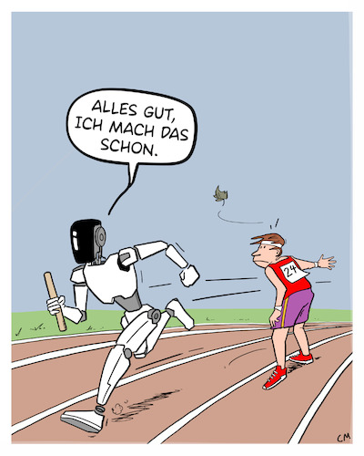 Cartoon: Stabwechsel (medium) by Cloud Science tagged roboter,olympiade,roboterolympiade,humanoid,humanoide,humanoider,robotik,ki,künstliche,intelligenz,artificial,intelligence,embodied,ai,mensch,maschine,und,technologie,hightech,tech,zukunft,zukunftstechnologie,automatisierung,automation,digitalisierung,innovation,china,peking,beijing,world,robot,games,olympics,sport,leichtathletik,staffellauf,staffel,staffelstab,stabübergabe,sprint,läufer,athlet,wettkampf,arbeitswelt,übernahme,maschinen,gegen,race,robotics,unitree,ubtech,agibot,xhumanoid,tiangong,baidu,xiaomi,chinesische,techindustrie,roboter,olympiade,roboterolympiade,humanoid,humanoide,humanoider,robotik,ki,künstliche,intelligenz,artificial,intelligence,embodied,ai,mensch,maschine,und,technologie,hightech,tech,zukunft,zukunftstechnologie,automatisierung,automation,digitalisierung,innovation,china,peking,beijing,world,robot,games,olympics,sport,leichtathletik,staffellauf,staffel,staffelstab,stabübergabe,sprint,läufer,athlet,wettkampf,arbeitswelt,übernahme,maschinen,gegen,race,robotics,unitree,ubtech,agibot,xhumanoid,tiangong,baidu,xiaomi,chinesische,techindustrie