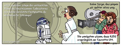 Cartoon: Schoolpeppers 313 (medium) by Schoolpeppers tagged star,wars,roboter,r2d2,prinzessin,leia,tourette