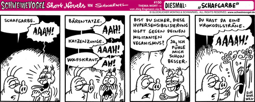 Cartoon: Schweinevogel Schafgarbe (medium) by Schweinevogel tagged gesund,meinung,vegan,essen,novel,short,witz,cartoon,schwarwel,schweinevogel