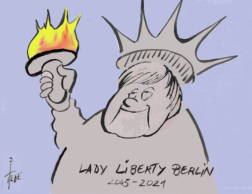 Cartoon: Lady Liberty Berlin (medium) by tiede tagged merkel,kanzlerin,germany,16,years,tiede,cartoon,merkel,kanzlerin,germany,16,years,tiede,cartoon