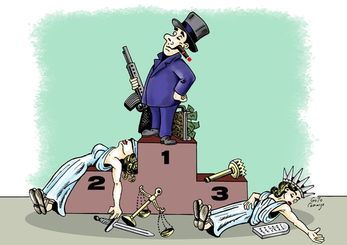 Cartoon: O vitorioso the winer (medium) by Guto Camargo tagged violence,crime,impunity,corruption