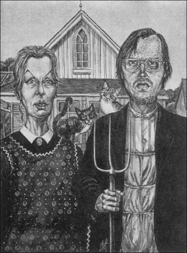 Cartoon: American Gothic (medium) by Stef 1931-1995 tagged american,gothic,new,year,card