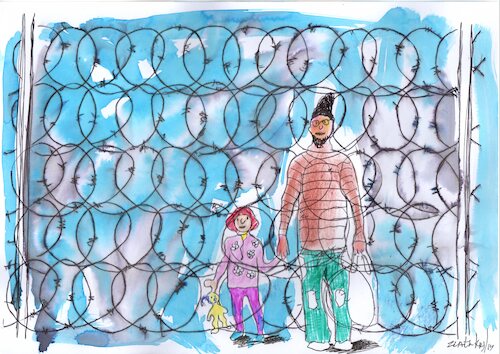 Cartoon: Halt migrantos (medium) by Zlatko Iv tagged imigrant,conflict,border,politik,freedom,exit,palestine,ukraine