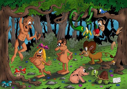 Cartoon: Tarzan in Eden (medium) by Ludus tagged tarzan,eden,adam,eve