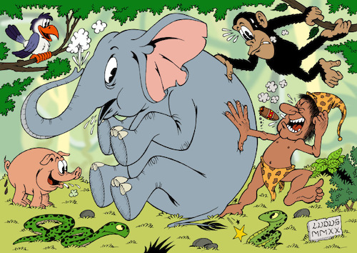 Cartoon: Tarzan yell (medium) by Ludus tagged tarzan,elephant,monkesy