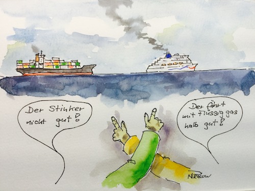 Cartoon: Halb Gut (medium) by Pralow tagged klimaschutz,schiffsverkehr,welthandel,konsum,lng,terminal,klimaschutz,schiffsverkehr,welthandel,konsum,lng,terminal,öl,gasflüssiggas