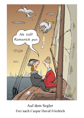 Cartoon: Romantik pur (medium) by BuBE tagged casper,david,friedrich,geburtstag,romantik,segler,liebespaar,segeln,casper,david,friedrich,geburtstag,romantik,segler,liebespaar,segeln