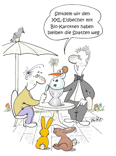 Cartoon: XXL-Eisbecher (medium) by BuBE tagged cafe,eis,eisbecher,eiscafe,kaffee,restaurant,gasstätte,gartenlokal,karotten,bio