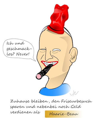 Cartoon: Haribo (medium) by Jochen N tagged goldbären,gummibären,lakritz,fruchtgummi,geschmack,geschmacklos,friseur,frisör,zuhause,quarantäne,corona,virus,viren,covid,19,pandemie