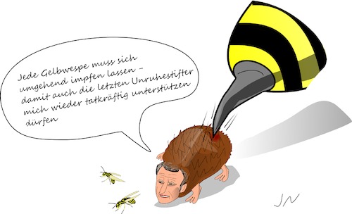 Cartoon: Impfpflicht (medium) by Jochen N tagged macron,gelbwesten,frankreich,europawahl,proteste,wespen,wespenstich,igel,stachel,impfen,impfpflicht,kinderkrankheit,masern,spahn