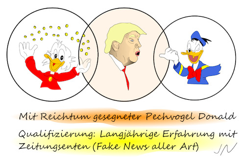 Cartoon: König von Entenhausen (medium) by Jochen N tagged donald,trump,präsident,usa,biden,dagobert,duck,mittelpunkt,schnittmenge,ente,fake,pech,reich,bunt,disney,quali,erfahrung