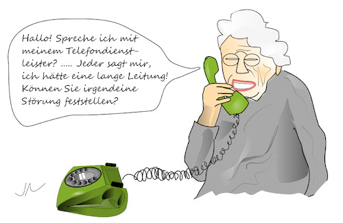 Cartoon: Telefon (medium) by Jochen N tagged anrufen,leitung,schnur,überforderung,telefonhörer,störung,oma,großmutter,defekt,technik,telekom,alter